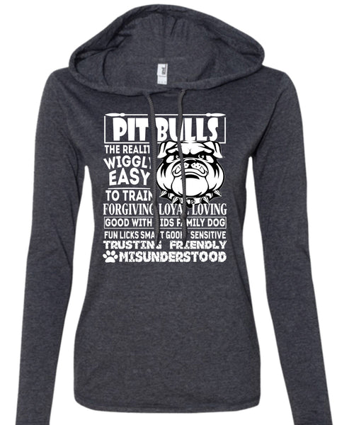 Pit Bulls The Reality Wiggly Easy T Shirt, Good With Kids Family Dog T Shirt (Anvil Ladies Ringspun Hooded)