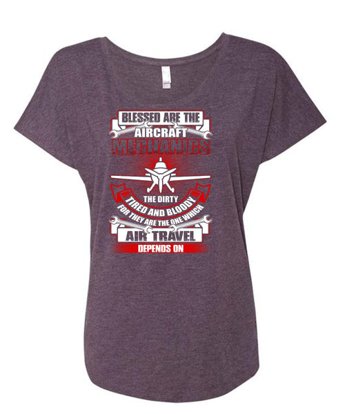 Blessed Are The Aircraft Mechanics T Shirt, Air Travel T Shirt, Cool Shirt (Ladies' Triblend Dolman Sleeve)