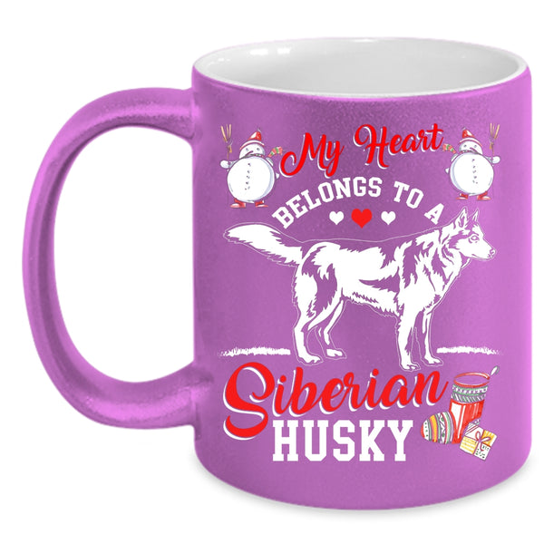 My Heart Belongs To A Siberian Husky Coffee Mug, Funny Husky Coffee Cup