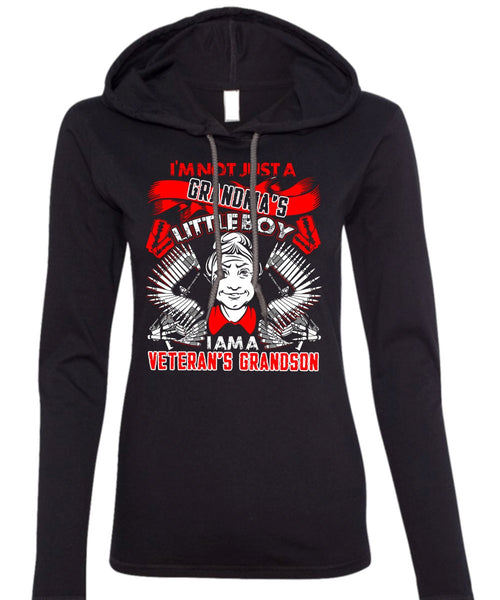 I Am A Veteran's Grandson T Shirt, Grandma's Little Boy T Shirt (Anvil Ladies Ringspun Hooded)