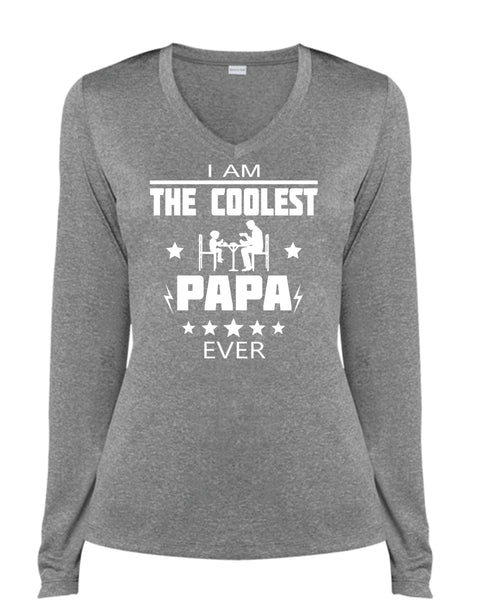 I'm The Coolest Papa Ever T Shirt, Being A Papa T Shirt, Father's Day T Shirt (Ladies LS Heather V-Neck)