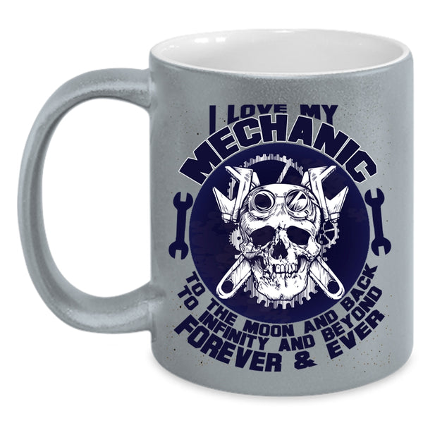Mechanic's Girlfriend Coffee Mug, I Love My Mechanic To The Moon And Back Accent Mug