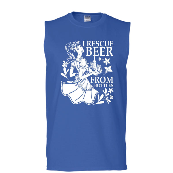 I Rescue Beer From Bottles T Shirt, Coolest Beer Drinker Tank Top (Men's Cotton Sleeveless)