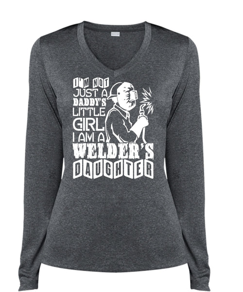 I Am A Welder's Daughter T Shirt, Daddy's Little Girl T Shirt, Cool Shirt (Ladies LS Heather V-Neck)