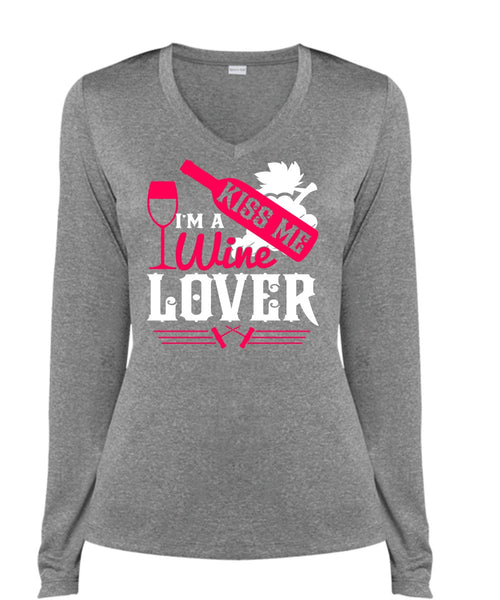 I'm A Wine Lover T Shirt, Kiss Me T Shirt, Cool Shirt (Ladies LS Heather V-Neck)