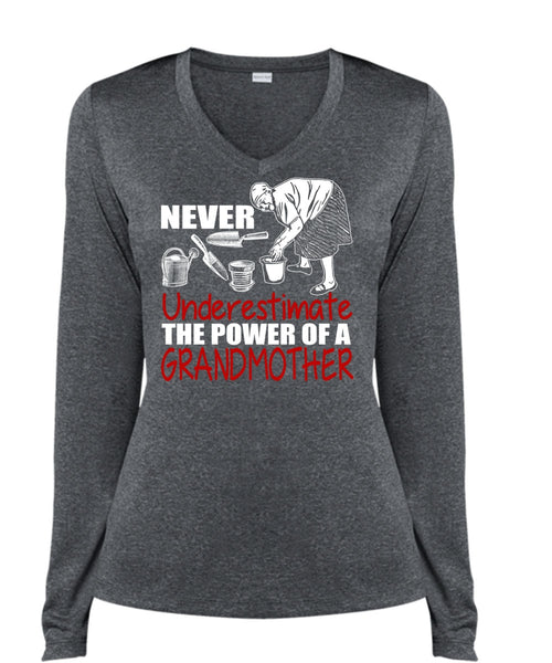 The Power Of A Grandmother T Shirt, Being A Nana T Shirt, Cool Shirt (Ladies LS Heather V-Neck)