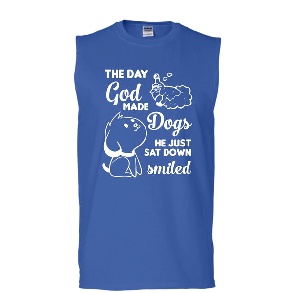 The Day God Made Dogs Shirt, He Just Sat Down Smiled Shirt (Men's Cotton Sleeveless)