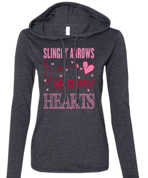 Slinging Arrows And Stopping Hearts T Shirt, I Love Husband T Shirt (Anvil Ladies Ringspun Hooded)