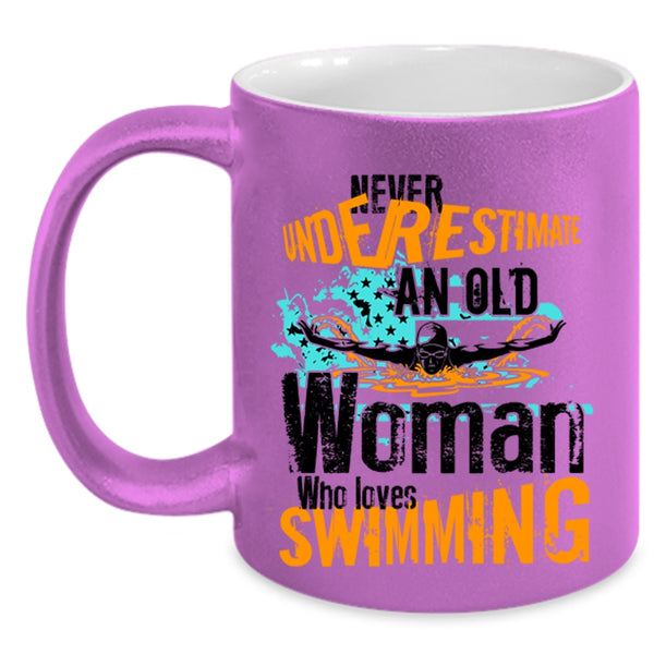 Cool Grandma Coffee Mug, An Old Woman Loves Swimming Accent Mug