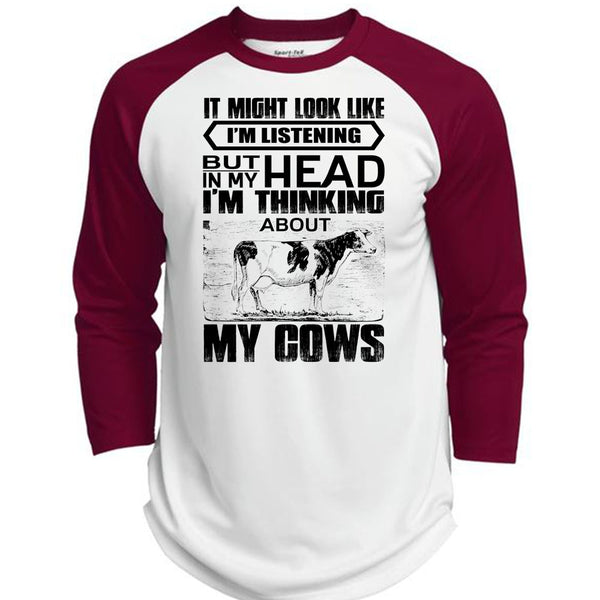 I'm Think About My Cows T Shirt, I Love Farming T Shirt, Awesome T-Shirts  (Polyester Game Baseball Jersey)