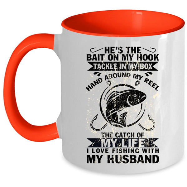 Cute Wife Coffee Mug, I Love Fishing With My Husband Accent Mug