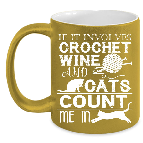 Crochet Wine And Cats Coffee Mug, Cool Crocheter Coffee Cup