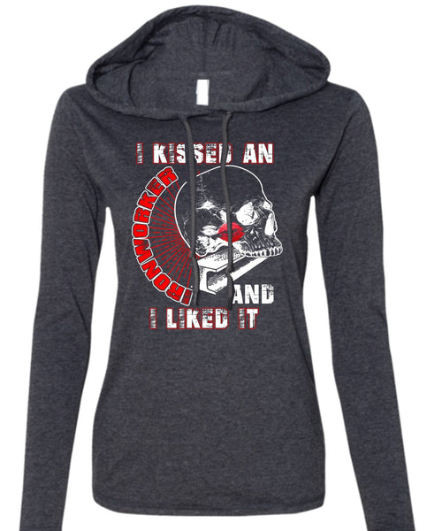 I Kissed An Ironworker T Shirt, I Liked It T Shirt (Anvil Ladies Ringspun Hooded)