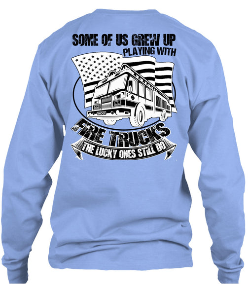 Playing With Fire Trucks T Shirt, Being A Firefighter T Shirt