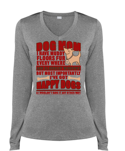 Dog Mom T Shirt, I Love My Dog T Shirt, Cool Shirt (Ladies LS Heather V-Neck)