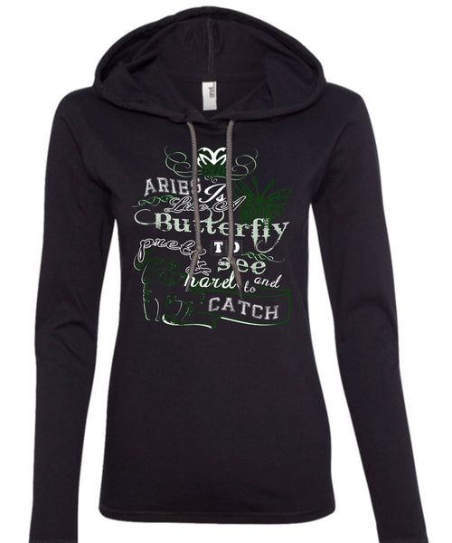 Aries Is Like A Butterfly To See And Too Catch Pretty Harel T Shirt (Anvil Ladies Ringspun Hooded)