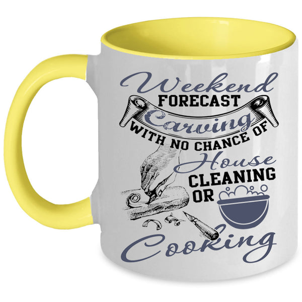 Funny Gift For Carver Coffee Mug, Weekend Forecast Carving Accent Mug