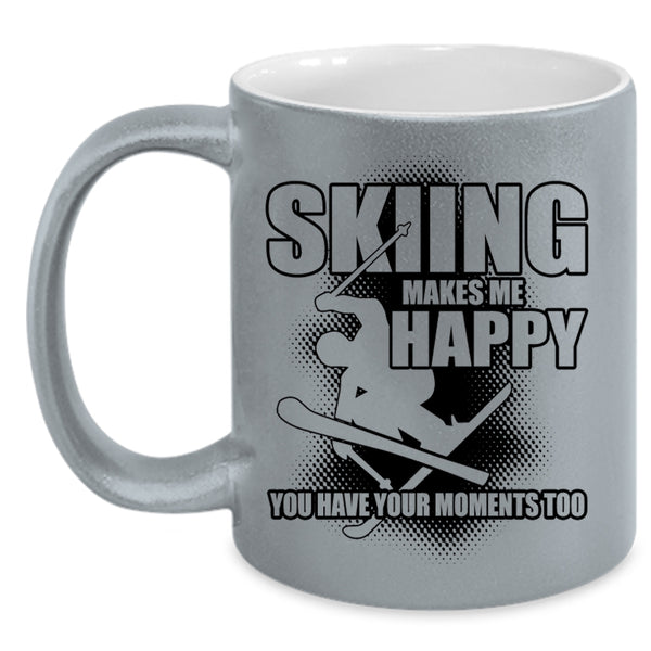 I Love Skiing Coffee Mug, Skiing Makes Me Happy Accent Mug