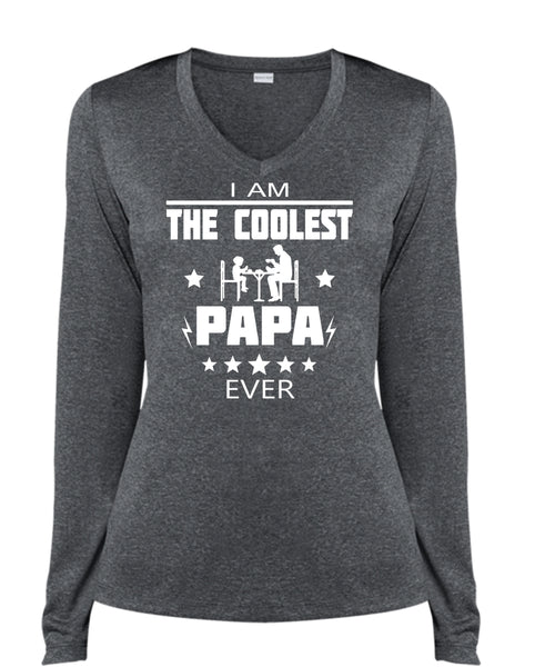 I'm The Coolest Papa Ever T Shirt, Being A Papa T Shirt, Father's Day T Shirt (Ladies LS Heather V-Neck)