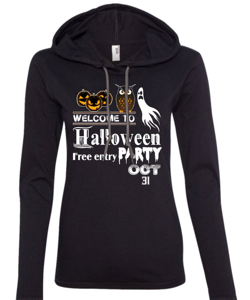 Welcome To Halloween Free Entry Party Oct 31 T Shirt, I Love You Pumpkin T Shirt (Anvil Ladies Ringspun Hooded)