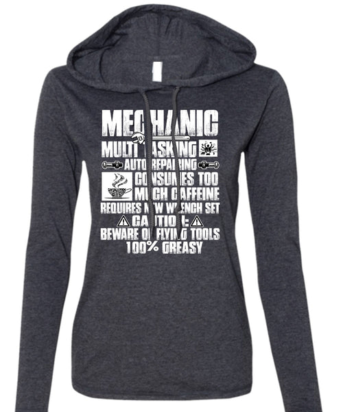 Mechanic Multitasking T Shirt, Much Caffeine T Shirt (Anvil Ladies Ringspun Hooded)