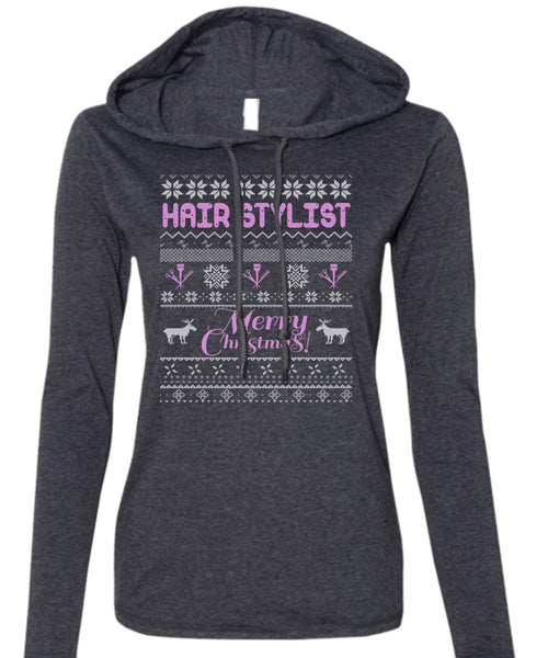 Hair Stylist Merry Christmas T Shirt, Being A Hair Stylist T Shirt (Anvil Ladies Ringspun Hooded)