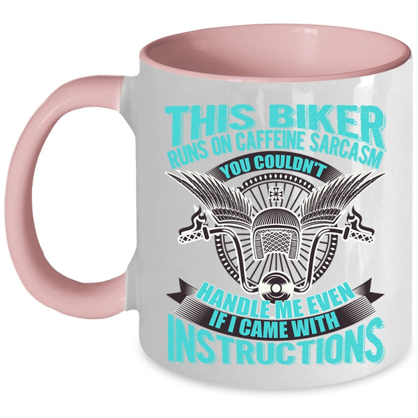 Awesome Bikers Coffee Mug, This Biker Runs On Caffeine Sarcasm Accent Mug
