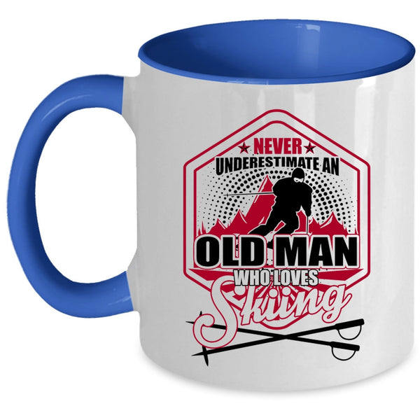 Cool Grandpa Coffee Mug, Old Man Loves Skiing Accent Mug