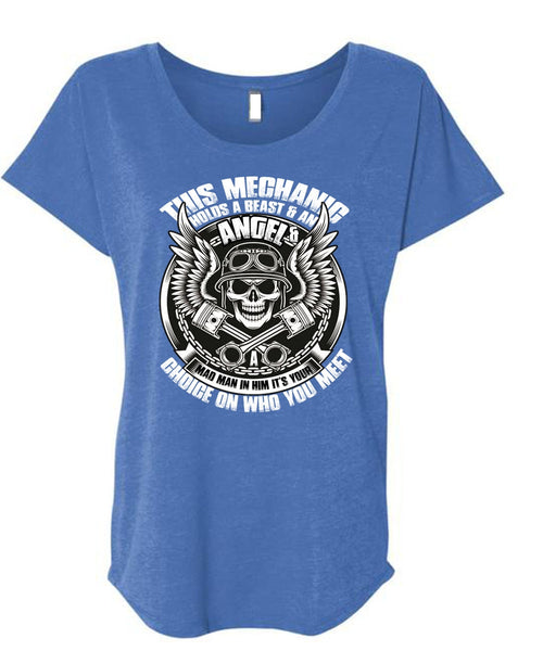 This Mechanic Holds A Beast T Shirt, You Meet T Shirt, Cool Shirt (Ladies' Triblend Dolman Sleeve)