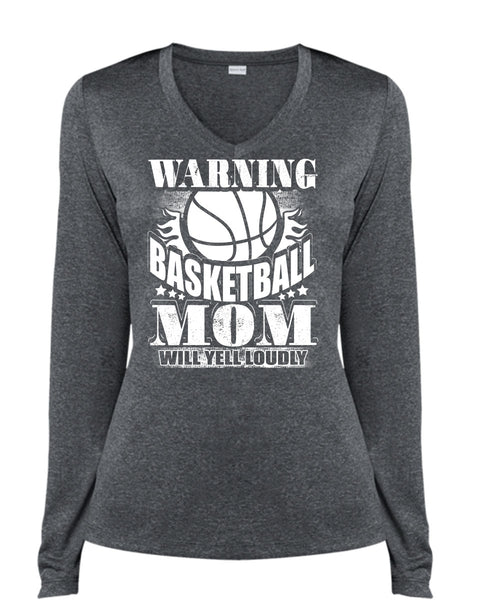 Warning Basketball Mom T Shirt, Being A Mom T Shirt, Cool Shirt (Ladies LS Heather V-Neck)