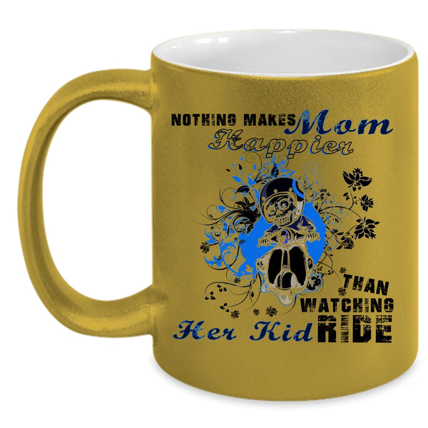 Watching Her Kid Ride Coffee Mug, Nothing Makes Mom Happier Accent Mug