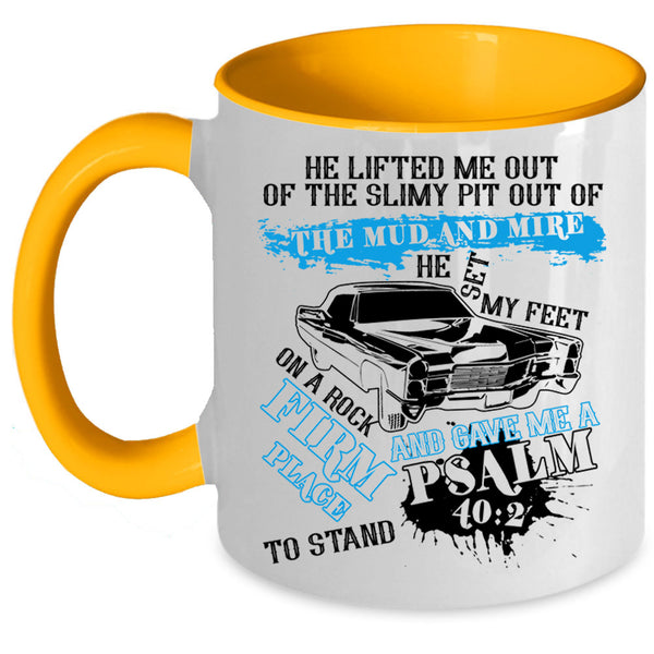 Cool Car Driver Coffee Mug, He Set My Feet On A Rock Firm Place Accent Mug