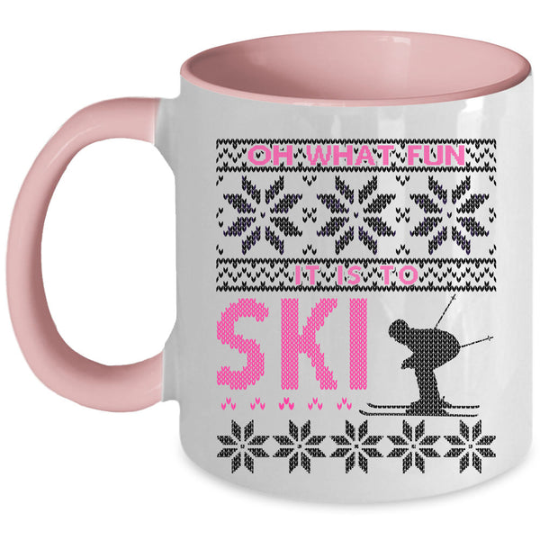Funny Christmas Coffee Mug, Oh What Fun It Is To Ski Accent Mug