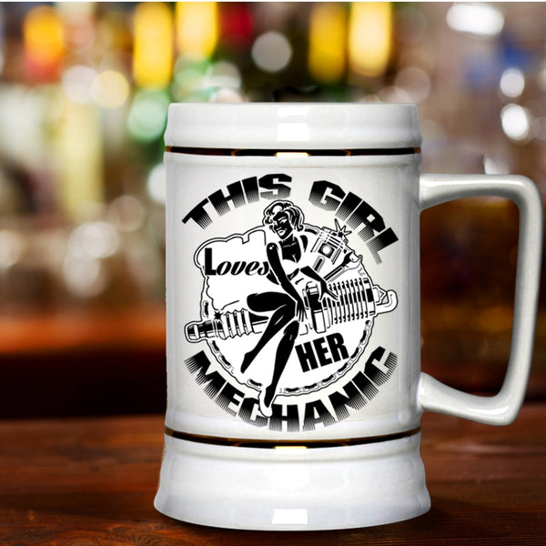 Cute Gift For Mechanic's Wife Beer Stein 22oz, This Girl Loves Her Mechanic Beer Mug