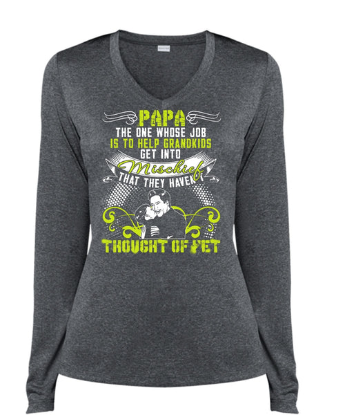 Papa The One T Shirt, Help Grandkids T Shirt, Cool Shirt (Ladies LS Heather V-Neck)