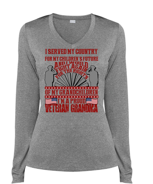 I'm A Proud Veteran Grandma T Shirt, My Children's Future T Shirt, Cool Shirt (Ladies LS Heather V-Neck)