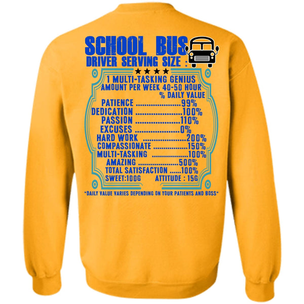 I Love Bus T Shirt, School Bus Driver Serving Size Sweatshirt