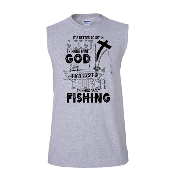 It's Better To Sit In A Boat T Shirt, I Love Fishing T Shirt, Awesome t-shirts (Men's Cotton Sleeveless)