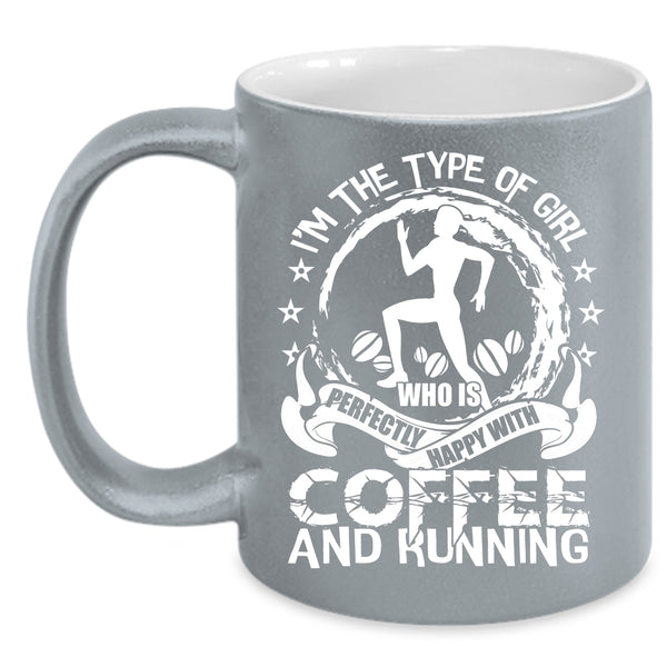 Cute Girls Coffee Mug, Happy With Coffee And Running Coffee Cup