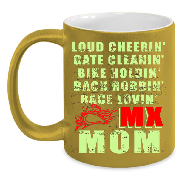 Loud Cheering Gate Cleaning Coffee Mug, Bike Holding Race Loving Coffee Cup