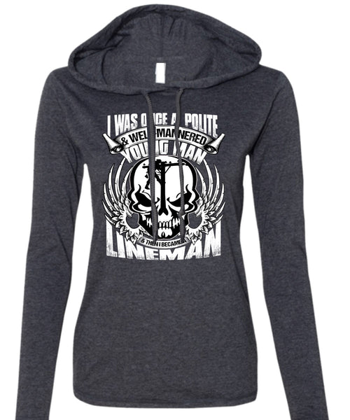 I Became A Lineman T Shirt, Young Man T Shirt (Anvil Ladies Ringspun Hooded)
