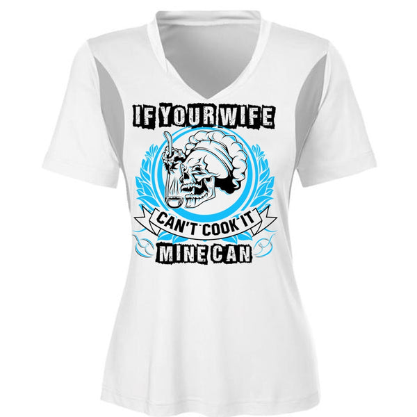 If You Wife Can't Cook It Mine Can T Shirt, Being A Chef T Shirt, Cool Shirt (Ladies LS Heather V-Neck)