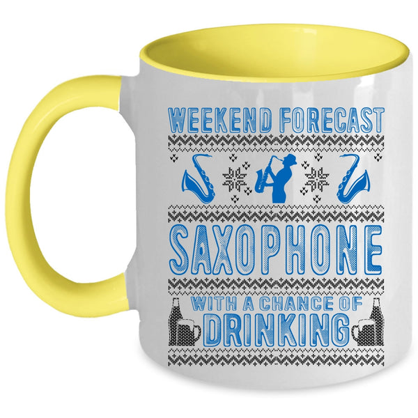 Chance Of Drinking Coffee Mug, Weekend Forecast Saxophone Accent Mug