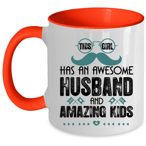 Amazing Kids Coffee Mug, This Girl Has An Awesome Husband Accent Mug