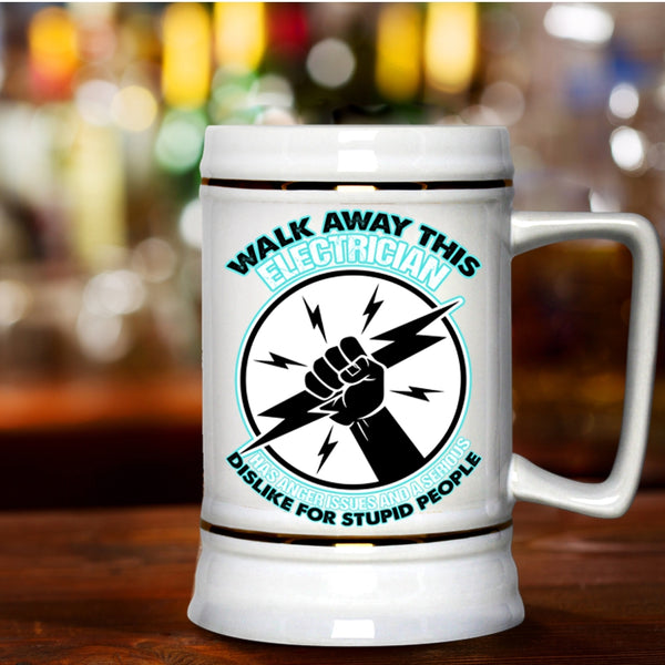 Cool Electricians Beer Stein 22oz, Walk Away This Electrician Has Anger Beer Mug