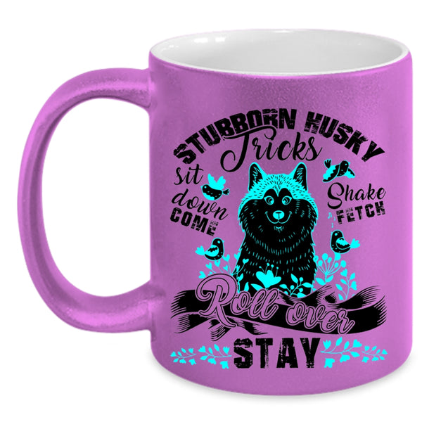 Cute Husky Coffee Mug, Stubborn Husky Tricks Accent Mug