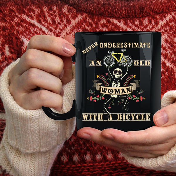 An Old Woman With A Bicycle Coffee Mug, Funny Bicycles Coffee Cup