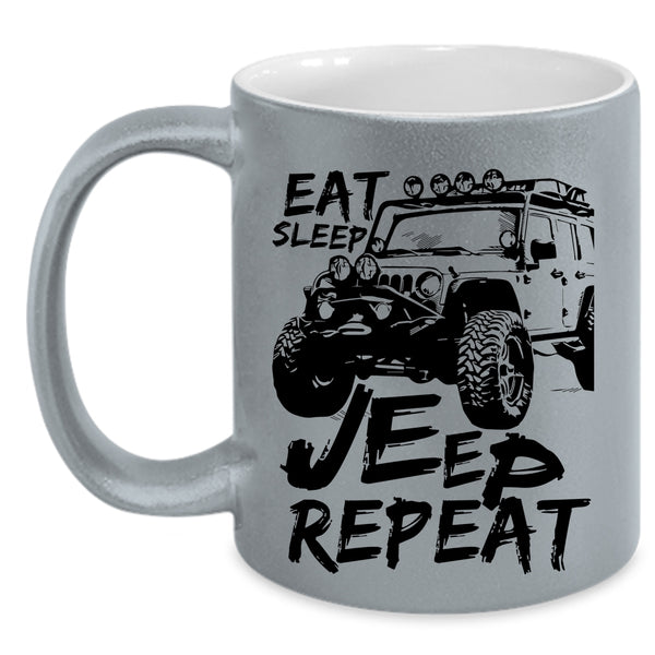 I Love Jeeps Coffee Mug, Eat Sleep Jeep Repeat Accent Mug