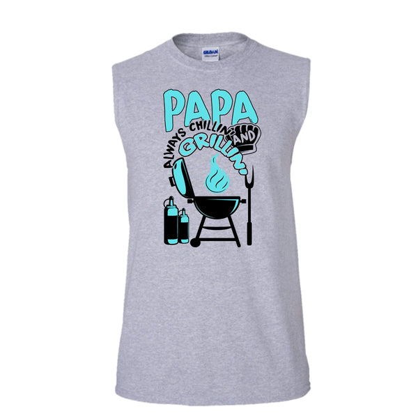 Papa Always Chikkin' T Shirt, Gift For Papa Tank Top (Men's Cotton Sleeveless)