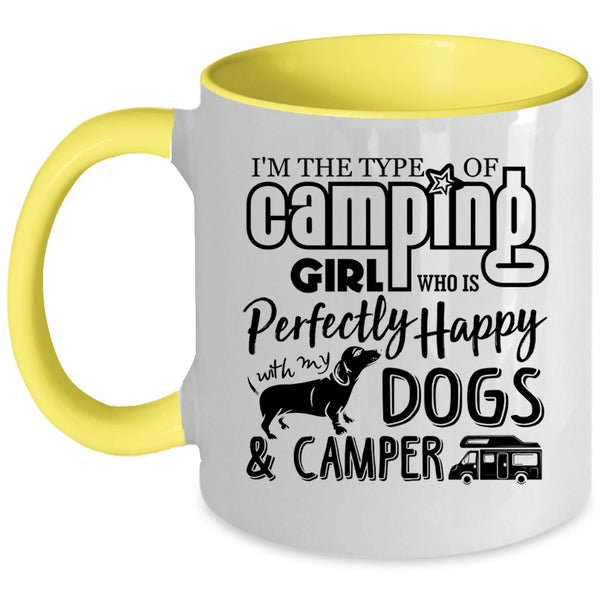 Happy With My Dogs And Camper Coffee Mug, Camping Girl Accent Mug